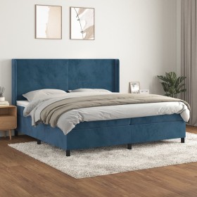 Cama box spring con colchón terciopelo azul oscuro 200x200 cm Cama box spring con colchón terciopelo azul oscuro 200x200 cm