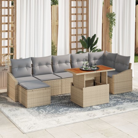 Conjunto de Comedor Jardín de 8 Piezas con Cojines Beige Ratán Polimérico by , Outdoor sofas - Ref: Foro24-3349867, Price: 53...
