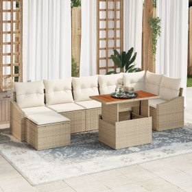 Conjunto de comedor de jardín de 8 piezas con cojines Beige Ratán Acacia by , Outdoor sofas - Ref: Foro24-3349868, Price: 549...