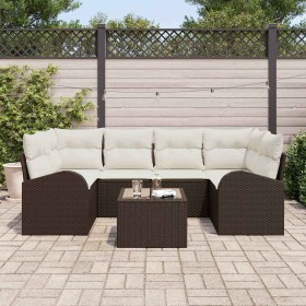 Conjunto de sofá de jardín 7 pcs Marrón 55 x 55 x 37 cm