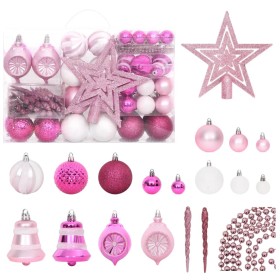 Juego de adornos de navidad de 108 piezas blanco y rosado
