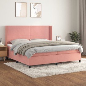 Cama box spring con colchón terciopelo rosa 200x200 cm en Camas y somieres | Comprar online en Foro24
