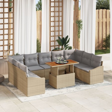 Juego de Comedor de Jardín de 10 Piezas con Cojines Ratán Beige von , Outdoor-Sofas - Ref: Foro24-3349881, Preis: 642,33 €, R...