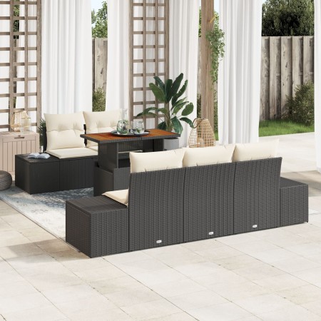 Juego de Comedor de Jardín de 6 Piezas con Cojines Negro Poliratán Acacia von , Outdoor-Sofas - Ref: Foro24-3349900, Preis: 5...