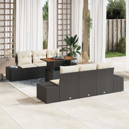 Conjunto Sofá Jardín 7 Piezas Beige y Negro Ratán y Poliéster de , Sofás de exterior - Ref: Foro24-3349907, Precio: 557,02 €,...