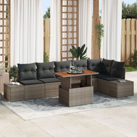 Juego de Comedor de Jardín de 7 Piezas con Cojines Ratán Gris Acacia von , Outdoor-Sofas - Ref: Foro24-3349971, Preis: 493,53...