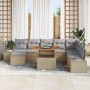 Conjunto de Sofá de Jardín Set de 9 Beige y Gris Ratán, Poliéster by , Outdoor sofas - Ref: Foro24-3350000, Price: 599,11 €, ...