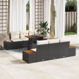 Conjunto de Comedor de Jardín de 7 Piezas con Cojines Negros Ratán Poliéster Acacia von , Outdoor-Sofas - Ref: Foro24-3350029...