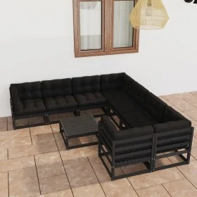 9-teiliges Gartenmöbel-Set mit Kissen aus schwarzem Kiefernholz von vidaXL, Gartensets - Ref: Foro24-3077033, Preis: 996,98 €...