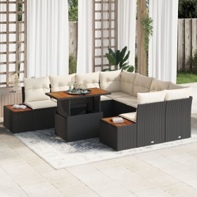 Conjunto de 9 Piezas de Comedor de Jardín con Cojines Negro Poliratán Acacia by , Outdoor sofas - Ref: Foro24-3350054, Price:...