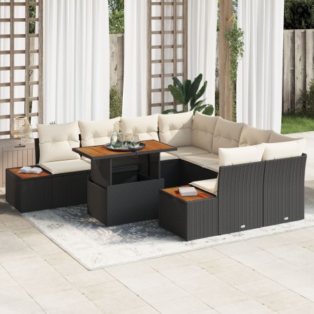 Conjunto de 9 Piezas de Comedor de Jardín con Cojines Negro Poliratán Acacia von , Outdoor-Sofas - Ref: Foro24-3350054, Preis...