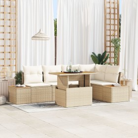 Conjunto de Sofá de Jardín Set de 6 Beige, Crema Ratán, Poliéster de , Sofás de exterior - Ref: Foro24-3350073, Precio: 477,53 €