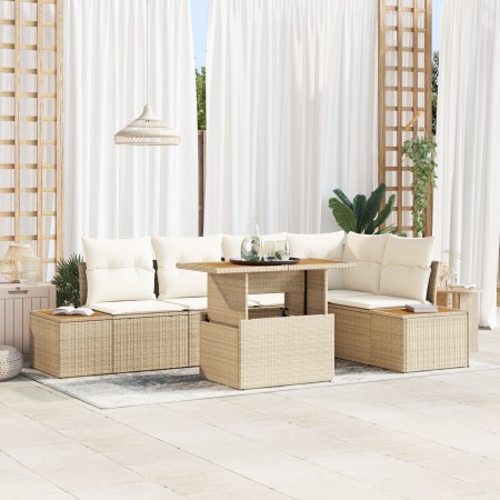 Conjunto de Sofá de Jardín Set de 6 Beige, Crema Ratán, Poliéster by , Outdoor sofas - Ref: Foro24-3350073, Price: 485,73 €, ...