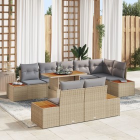 Conjunto de Sofá de Jardín 9 Piezas Beige, Gris Ratán, Poliéster by , Outdoor sofas - Ref: Foro24-3350082, Price: 743,81 €, D...