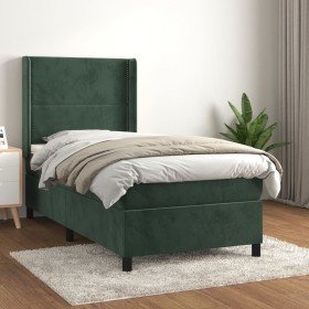 Cama box spring con colchón terciopelo verde oscuro 100x200 cm Cama box spring con colchón terciopelo verde oscuro 100x200 cm