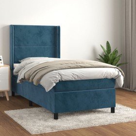 Cama box spring con colchón terciopelo azul oscuro 100x200 cm en Camas y somieres | Comprar online en Foro24