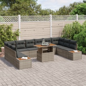 Juego de Comedor de Jardín de 11 Piezas con Cojines Gris de Poliratán Acacia by , Outdoor sofas - Ref: Foro24-3350106, Price:...