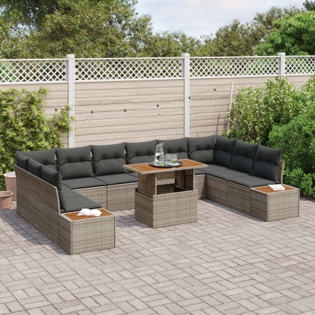Juego de Comedor de Jardín de 11 Piezas con Cojines Gris de Poliratán Acacia by , Outdoor sofas - Ref: Foro24-3350106, Price:...