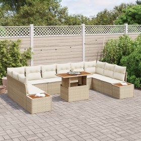 Conjunto de Comedor de Jardín de 11 Piezas con Cojines Beige Poliratán Acacia by , Outdoor sofas - Ref: Foro24-3350108, Price...