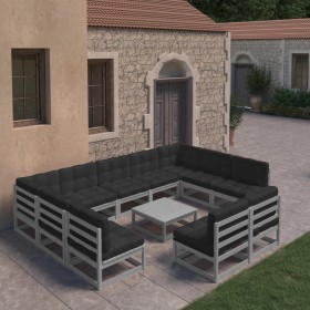 Set de muebles de jardín 10 pzas con cojines madera pino gris de vidaXL, Conjuntos de jardín - Ref: Foro24-3077221, Precio: 9...