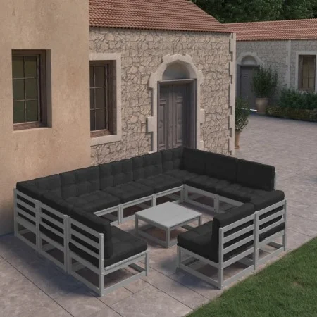 10-teiliges Gartenmöbel-Set mit Kissen aus grauem Kiefernholz von vidaXL, Gartensets - Ref: Foro24-3077221, Preis: 905,08 €, ...