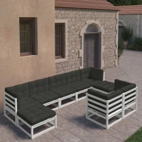 9-teiliges Gartenmöbel-Set mit Kissen aus weißem Kiefernholz von vidaXL, Gartensets - Ref: Foro24-3077155, Preis: 852,54 €, R...
