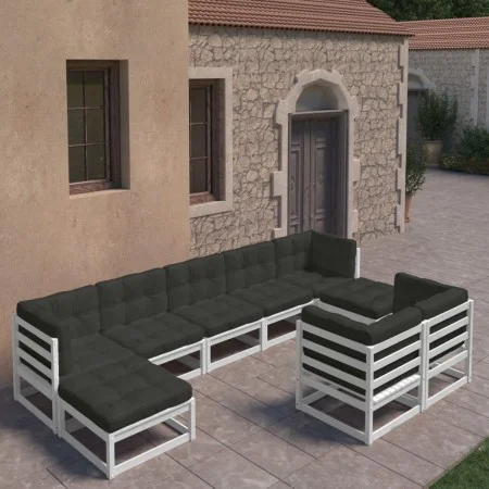 9-teiliges Gartenmöbel-Set mit Kissen aus weißem Kiefernholz von vidaXL, Gartensets - Ref: Foro24-3077155, Preis: 851,86 €, R...