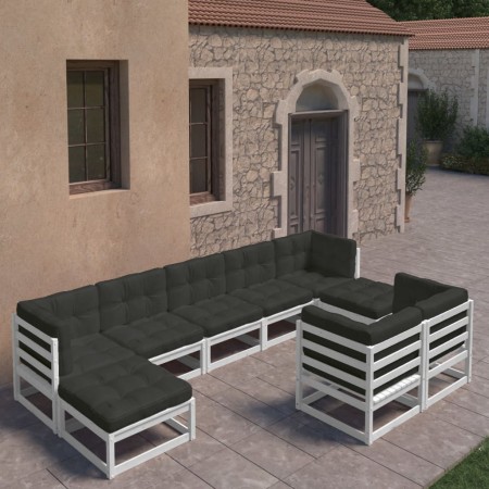 9-teiliges Gartenmöbel-Set mit Kissen aus weißem Kiefernholz von vidaXL, Gartensets - Ref: Foro24-3077155, Preis: 865,09 €, R...