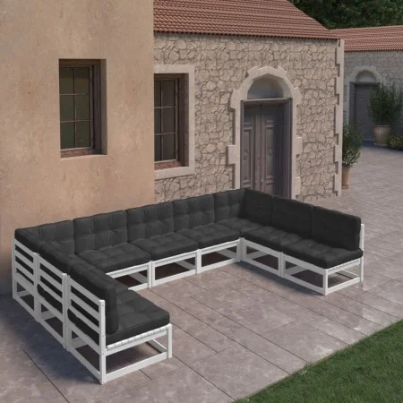 9-teiliges Gartenmöbel-Set mit Kissen aus weißem Kiefernholz von vidaXL, Gartensets - Ref: Foro24-3077195, Preis: 873,47 €, R...