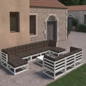 11-piece garden furniture set with white pine wood cushions by vidaXL, Garden sets - Ref: Foro24-3077170, Price: 998,73 €, Di...