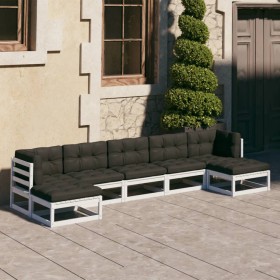 7-piece garden furniture set with solid white pine wood cushions by vidaXL, Garden sets - Ref: Foro24-3077125, Price: 604,96 ...