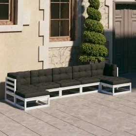 7-piece garden furniture set with solid white pine wood cushions by vidaXL, Garden sets - Ref: Foro24-3077125, Price: 596,88 ...