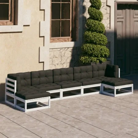 7-piece garden furniture set with solid white pine wood cushions by vidaXL, Garden sets - Ref: Foro24-3077125, Price: 596,06 ...