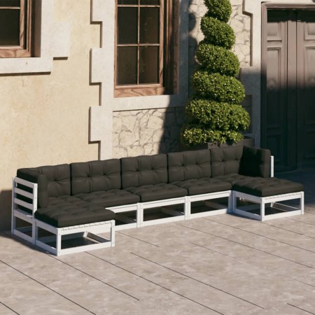 7-teiliges Gartenmöbel-Set mit Kissen aus massivem Weißkiefernholz von vidaXL, Gartensets - Ref: Foro24-3077125, Preis: 604,9...