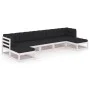 7-piece garden furniture set with solid white pine wood cushions by vidaXL, Garden sets - Ref: Foro24-3077125, Price: 596,06 ...