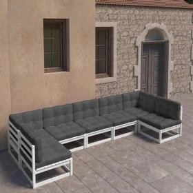 Set Gartenmöbel 7-tlg. mit Kissen massivem weißem Kiefernholz von vidaXL, Gartensets - Ref: Foro24-3077185, Preis: 665,95 €, ...