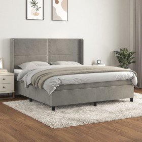 Cama box spring con colchón terciopelo gris claro 180x200 cm Cama box spring con colchón terciopelo gris claro 180x200 cm