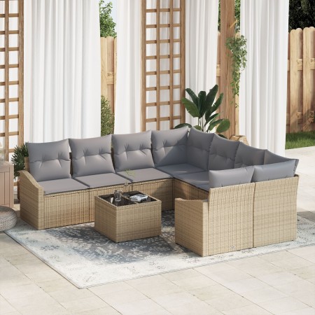 Conjunto de Sofá de Jardín Juego de 9 Beige, Gris Ratán, Poliéster by , Outdoor sofas - Ref: Foro24-3355329, Price: 626,57 €,...
