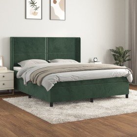 Cama box spring con colchón terciopelo verde oscuro 180x200 cm en Camas y somieres | Comprar online en Foro24