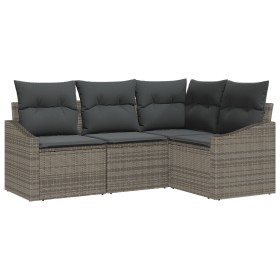 Juego de Comedor de Jardín de 4 Piezas con Cojines en Gris Ratán Polimérico von , Outdoor-Sofas - Ref: Foro24-3355368, Preis:...