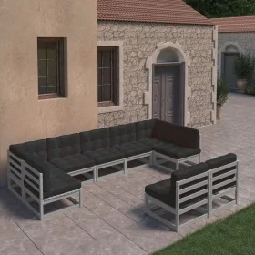 9-teiliges Gartenmöbel-Set mit Kissen aus grauem Kiefernholz von vidaXL, Gartensets - Ref: Foro24-3077216, Preis: 897,49 €, R...