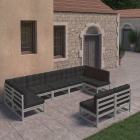 Set de muebles de jardín 9 pzas con cojines madera pino gris de vidaXL, Conjuntos de jardín - Ref: Foro24-3077216, Precio: 90...