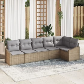 Conjunto de Sofá de Jardín Set de 6 Beige Ratán, Tela de Poliéster de , Sofás de exterior - Ref: Foro24-3355409, Precio: 438,...