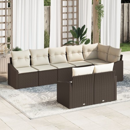 Juego de comedor de jardín de 8 piezas con cojines Marrón Ratán de , Sofás de exterior - Ref: Foro24-3355437, Precio: 600,85 ...
