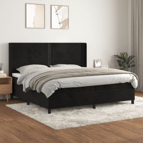 Cama box spring con colchón terciopelo negro 200x200 cm Cama box spring con colchón terciopelo negro 200x200 cm