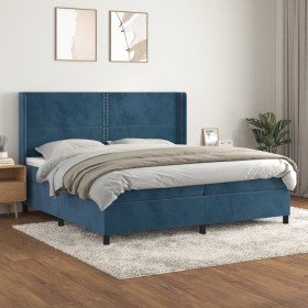 Cama box spring con colchón terciopelo azul oscuro 200x200 cm Cama box spring con colchón terciopelo azul oscuro 200x200 cm