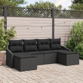 Conjunto de Comedor de Jardín de 6 Piezas con Cojines de Ratán Poliéster Negro de , Sofás de exterior - Ref: Foro24-3355502, ...