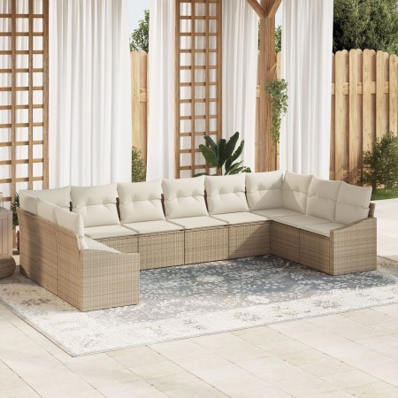 Conjunto de Sofá de Jardín Set de 10 Beige Ratán, Poliéster de , Sofás de exterior - Ref: Foro24-3355570, Precio: 666,99 €, D...