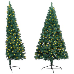 Medio árbol de Navidad artificial LEDs y soporte verde 150 cm