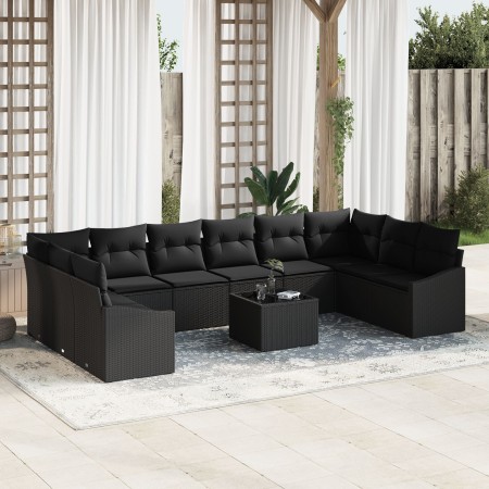Conjunto de Sofá de Jardín Set de 11 Negro Poliratán y tela by , Outdoor sofas - Ref: Foro24-3355582, Price: 694,47 €, Discou...